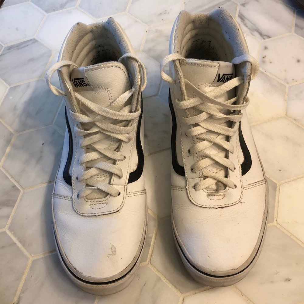 Vans Sk8-Hi White and Black Leather Shoes sz 8.5